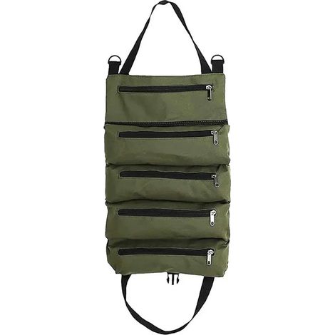 Sacoche à outils professionnelle multifonctionnelle - Organiseur vert de haute qualité avec plusieurs poches - Pochette à outils portable et enroulable - Idéale pour les petits outils - Compacte et du