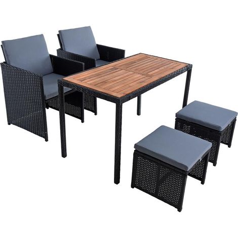 Polyrattan Sitzgruppe Gartenmöbel Set Rattanmöbel 4 Personen Gartenset Schwarz (1/5)