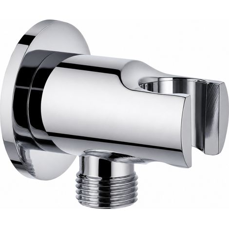 Schläfer 814320 Presa Acqua Doccia Tonda con supporto per Doccetta Cromo, Uscita Acqua Parete G 1/2" - Ø 20,86 mm, Raccordo Gomito per Flessibile Doccetta in Ottone Design Moderno