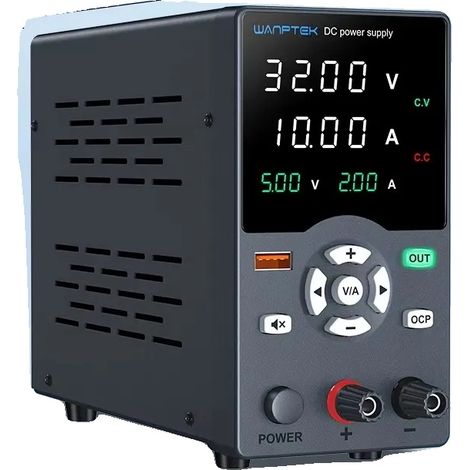Fuente de alimentación de laboratorio, voltaje de salida ajustable, características de seguridad, 0-32V 0-10A (1/2)