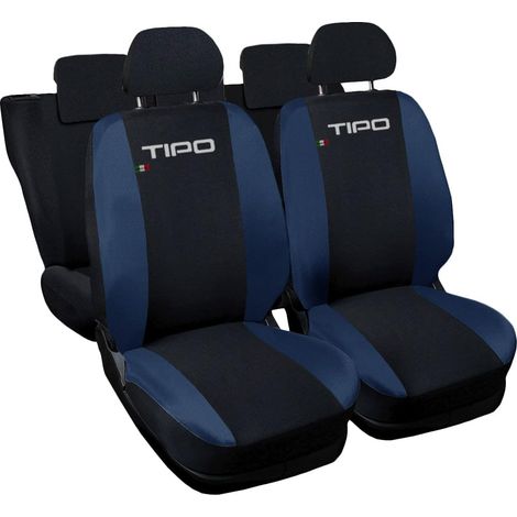 Lupex shop - Coprisedili Auto Compatibili per Tipo, Made In Italy, anteriori e posteriori con copri poggiatesta incluso, tessuto poliestere, Nero - Blu Scuro (1/4)