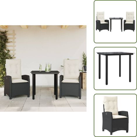 Sitzkissen - vidaXL 3-tlg. Garten-Essgruppe mit Kissen Schwarz Poly Rattan - Rückenkissen (1/5)