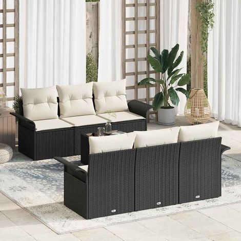 Conjunto de sofá de jardín 7 pcs Negro Poliratán (1/5)