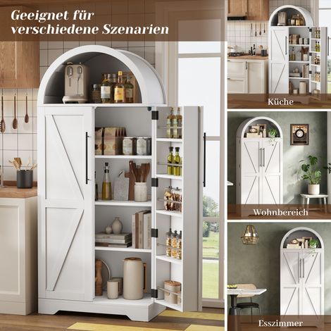 Meuble courbé 165×70×40 cm, idéal comme buffet, vaisselier ou cave à vin, avec étagère supérieure et plateau ouvert parfait pour cuisine, salle à manger, salon, chambre blanc. (1/5)