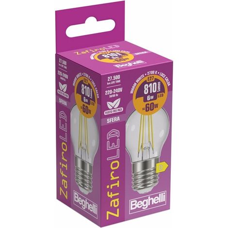 Beghelli Lampadina Led Zafiro Sfera E27 - 6W 800lm 2700K