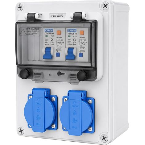 Tableau Électrique 16A, Coffret Électrique de Chantier 230V, 2x16A avec disjoncteur et protection FI, prises Schuko et CEE, IP44 Coffret Électrique Mural pour Ateliers, Chantiers et Usines (1/5)