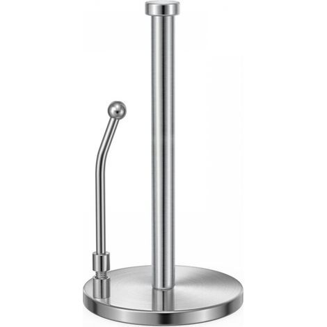 Porta rotolo di carta assorbente verticale con base antiscivolo e peso, braccio a molla per una facile rimozione, acciaio inossidabile, argento. (1/5)