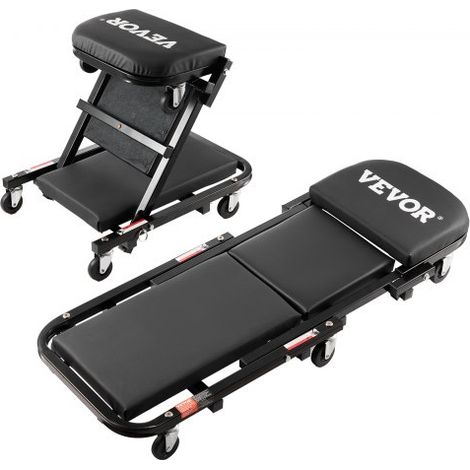 Taburete plegable para garaje en forma de Z, 1016 mm, capacidad de 204,1 kg, taburete plegable para mecánico con 6 ruedas universales, asiento acolchado, estructura de acero, silla para tumbarse o sen (1/5)