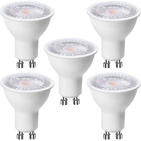 Lot de 5 ampoules LED GU10 6 W, Blanc Chaud 3000K 500 lumens, Spot Encastré sans Scintillements, Dimmable [Classe énergétique F] (1/5)