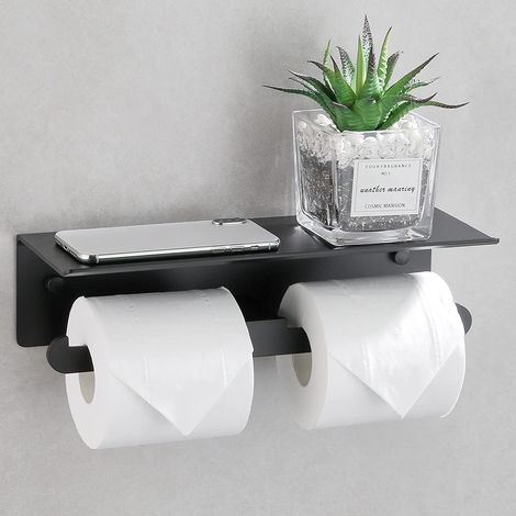 Porte-papier toilette adhésif aluminium avec étagère pour WC (1/5)