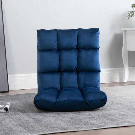 Fauteuil de sol pliable 3-en-1 55x71x53,5 cm bleu, dossier 13 positions, convertible - CHICFURN (1/5)