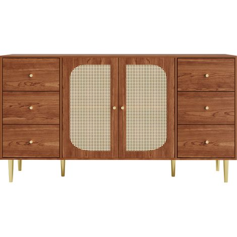 Meuble de rangement en rotin, armoire à rangement avec des tiroirs. Meuble en bois indépendant. Idéal pour la cuisine, le salon, ou un endroit où l’on souhaite organiser les affaires. Couleur marron. (1/5)