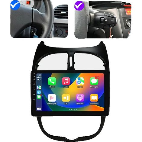 Autoradio, touchscreen, compatibilità con smartphone, compatibile con Peugeot 206 206CC 206SW 2000-2008, sistema smart car, telecamera posteriore P2CP AIPRO-B (1/2)
