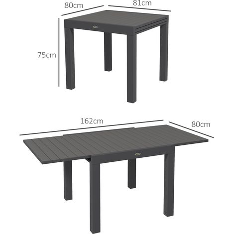 Table de jardin Table à manger pour 6 personnes,table de patio extensible jusqu’à 70 kg,Gris aluminium 81/162 x 80 x 75 cm pour balcon et jardin
