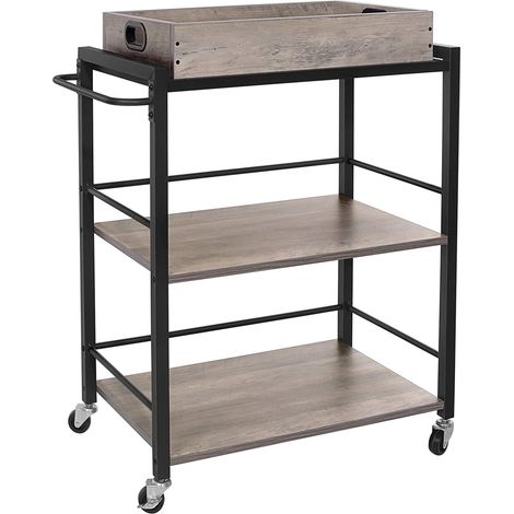 Carrello da cucina di servizio stile industriale con vassoio estraibile con piedini regolabili e rotelle ripiano cucina struttura in acciaio 65 x 40 x 86 cm greige e nero 120002454