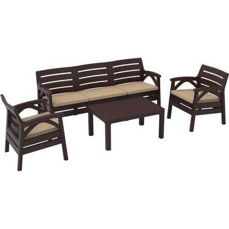 Gartenmöbelset SOLVANA 5 Plätze braun und beige mit 3-Sitzer Sofa, Sesseln und Couchtisch