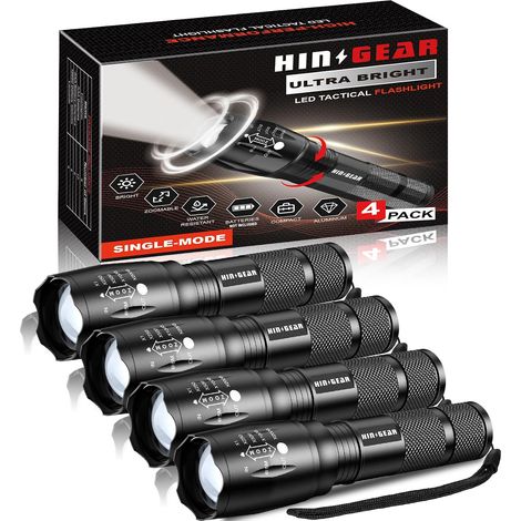 Lampe Torche Puissante 1 Mode, Lampe de Poche Zoomable Étanche IPX5, LED Lampes de Poche Militaire en Aluminium pour Camping, Randonnée, Urgences, Cadeau, Lot de 4 (1/5)