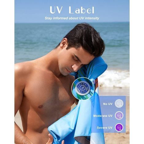 Strandtuch mit UV-Schutzetiketten, Strandmatte, Mikrofaser, sandabweisend, schnelltrocknend, mit elastischem Kordelzug, 150 × 75 cm, Blau (1/4)