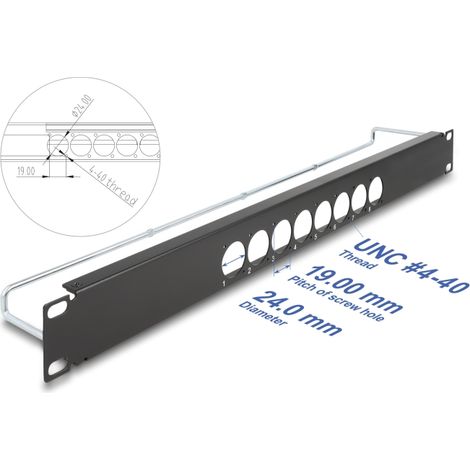 Delock Panel de conexiÃ³n tipo-D de 19 con alivio de tensiÃ³n central de 8 puertos 1U negro
