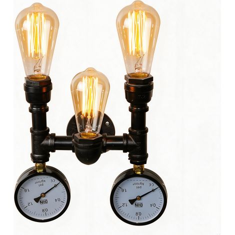 Vintage Metal Wall Light, 3-Light, Black, E27 Bulbs, for Indoor Use, Industrial Style (1/5)