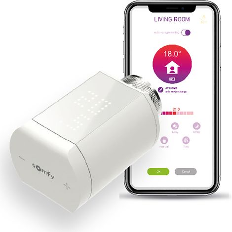 Somfy – Tête thermostatique connectée io – Contrôle précis température radiateurs – Compatible TaHoma – Installation facile sans outils