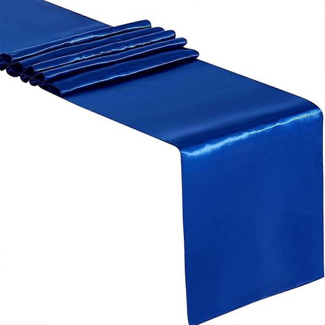 Chemin de table en satin uni, 30 x 274 cm, décoration élégante pour mariages, anniversaires et banquets, bleu (1/5)
