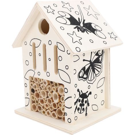 Wooden bee house, tubular hotel, attracts gentler pollinating bees to your garden, safe wooden house for solitary bees (1/5)