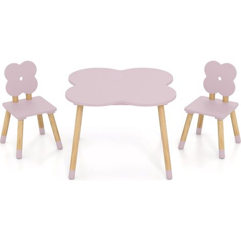 Kindertisch-Set in Blumenform, Rosa, Holz, 1 Tisch + 2 Stühle