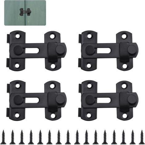 Lot de 4 verrous de porte en acier inoxydable noir avec 16 vis - Verrous antivol pour portes, fenêtres et salles de bain - SHINING HOUSE