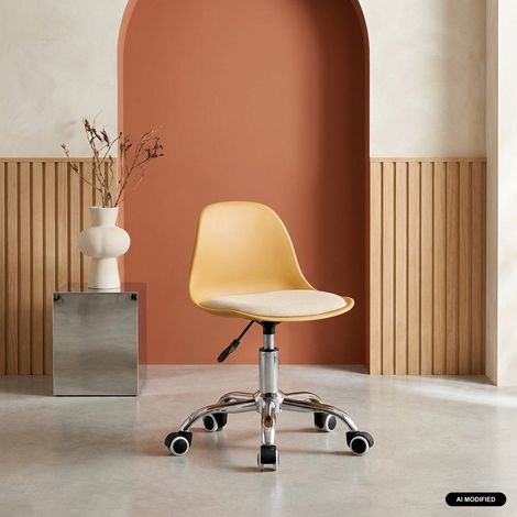 Chaise de bureau enfant à roulettes ajustable piètement chromé moutarde - Manel