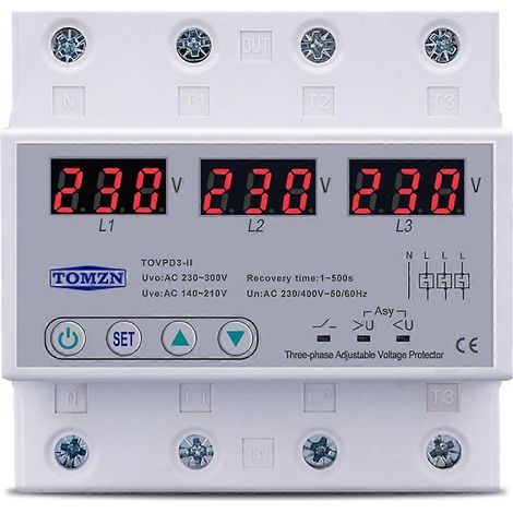 Dispositif de protection triphasé réglable contre les surtensions et les sous-tensions TOMZN avec récupération automatique R (1/5)