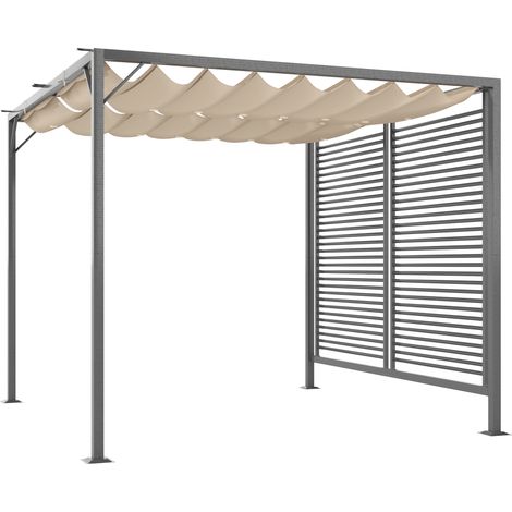 3 x 2.8m Metal Pergola, with Retractable Fabric Roof - Beige (1/3)
