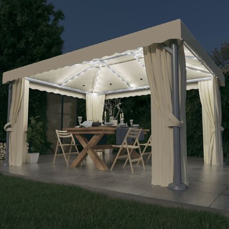 vidaXL Gazebo con Tende e Stringa di Luci LED 4x3 m Bianco Crema (1/6)