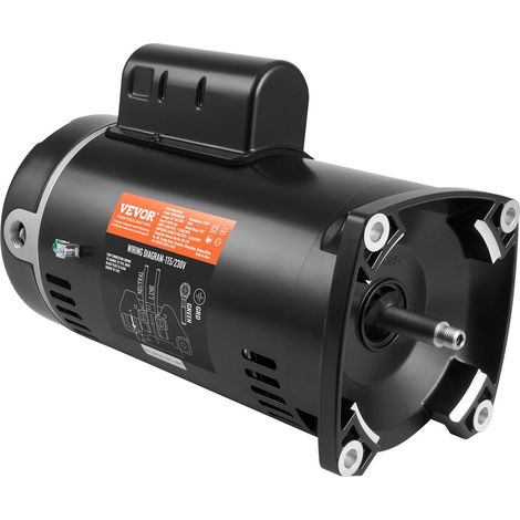 Moteur de pompe de piscine 1 CV, 56Y, courant 9,0 A (115 V) / 4,5 A (230 V) 3450 tr/min, facteur de service 1,25, condensateur 90 μF/250 V, moteur de remplacement à bride carrée à rotation CCW (1/5)