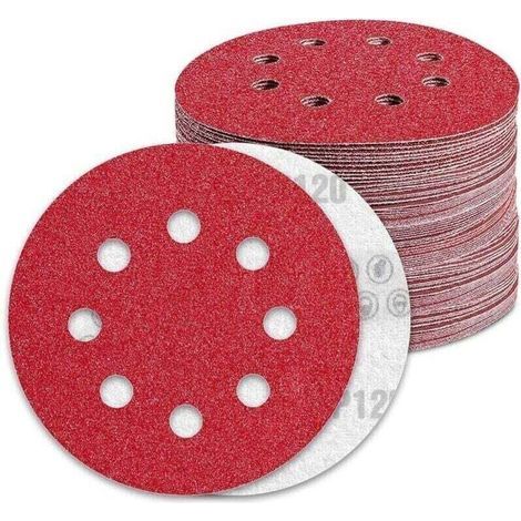 Disques Abrasifs 125mm Grain 120 Papier Poncer 100 Pièces 8 Trous Disque Poncage pour Ponceuse Excentrique, (1/4)