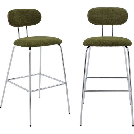 sweeek - 2er-Set Barhocker nussbaumfarbenes Holzdekor, wasserabweisender Stoff und verchromte Metallbeine (1/5)