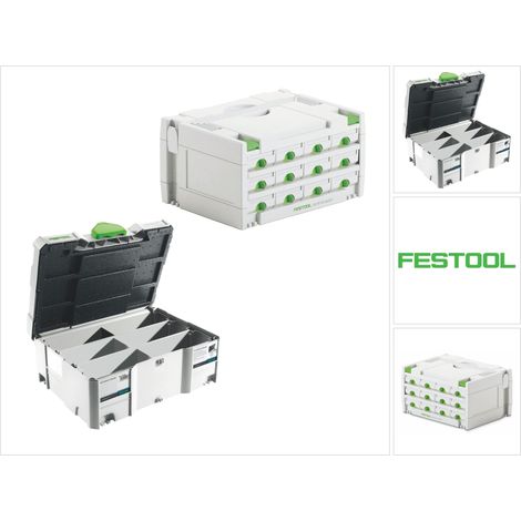 Festool Sortainer Set SYS 3-SORT/12 ( 491986 ) Assortiment de mallettes + Systainer T-LOC SORT-SYS 2 TL Domino ( 498889 )