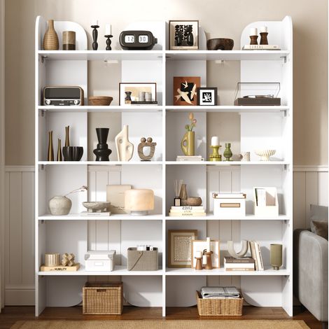 Bibliothèque ouverte 5 niveaux 160 cm, grande capacité, étagère murale peu profonde en panneau de particules blanc pour salon, bureau et petits espaces  CHICFURN (1/5)