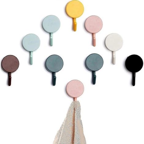 Filiyano-Lot de 10 crochets porte-serviettes autocollants et colorés, pour salle de bain, toilettes, cuisine et bureau. Crochets muraux autocollants. (1/2)