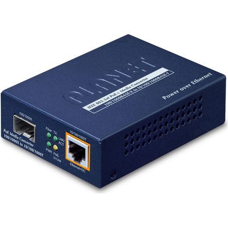 Convertidor multimedia planet 30 W PoE Ethernet fibra