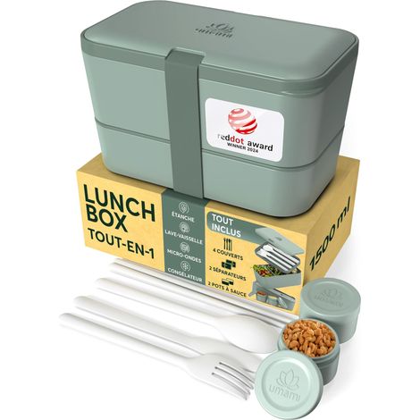Lunch Box Bento, Tout en-1 avec Couverts, Étanche, Encastrable, (1/5)