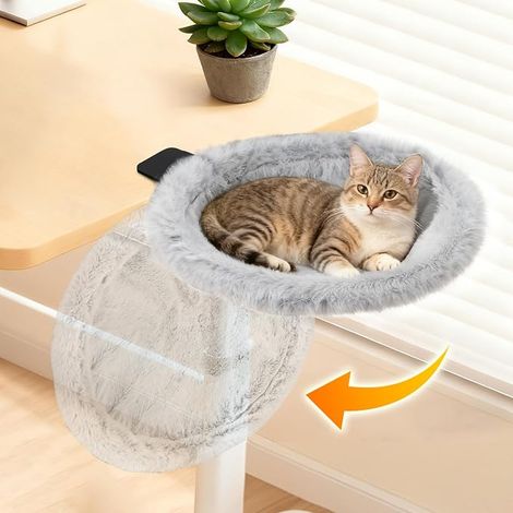 Lit de Bureau pour Chat, Hamac Pliable en Un Clic pour Chat, Gris (1/5)