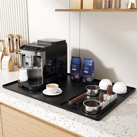 Alfombrilla de silicona para café de 61 x 40,6 cm – Alfombrilla de bar con superficie de secado extraíble y almacenamiento integrado – Resistente a derrames, al calor y antideslizante – Cabe debajo de (1/5)