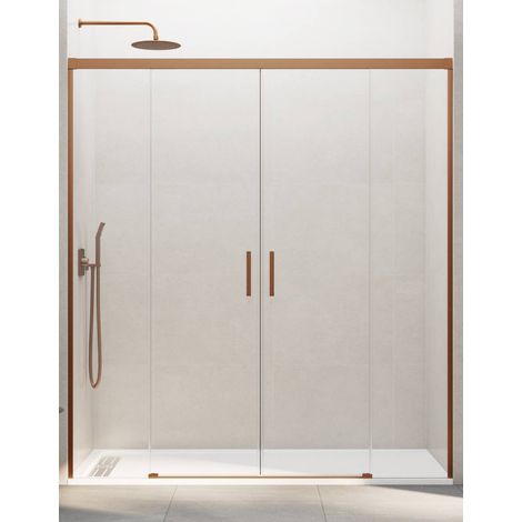 Mampara de ducha frontal 2+2 BASIC 150 cm cristal transparente perfil cobre (1/5)