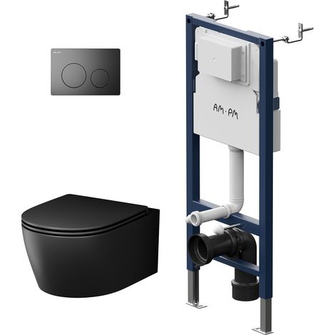 AM.PM Wand-WC spülrandlos Set Schwarz mit Vorwandelement Komplettset Unterputz Spülkasten FlashClean Unterputzspülkasten Schüssel Drückerplatte (1/5)