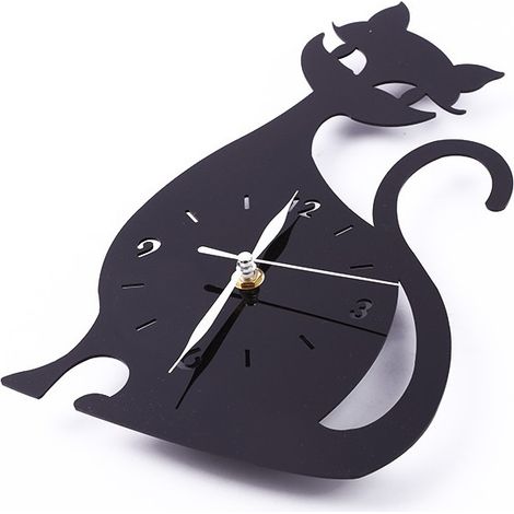 Horloge Murale silencieuse sans tic-tac Chat Mignon Noir (1/5)