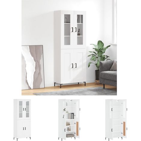 Highboard,Sideboard,Kommode fuer Wohnzimmer, Küche Weiß 69,5x34x180 cm Holzwerkstoff XUBT64896 BonneVie (1/5)