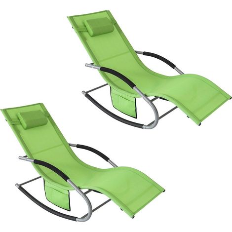 SoBuy Lettino Sdraio da Giardino a Dondolo - Sedia a Dondolo da Esterno in Textilene Verde con Telaio in Metallo, 150x63x87cm, Lettino Prendisole per Terrazza, Piscina, Patio, OGS28-GR