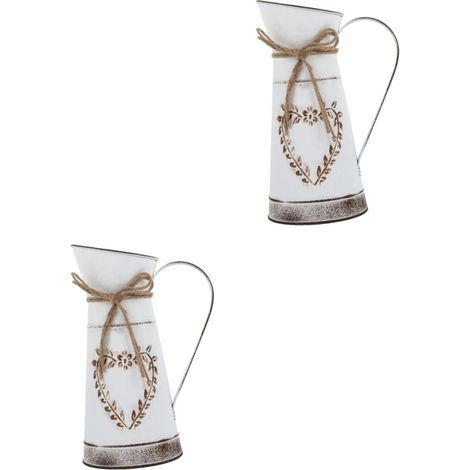 2 Pièces Pot De Fleur en Métal Bouilloire Vase à Fleurs De Ferme Carafe à Eau en Métal Minable Vase De Ferme Vintage Centres De Table De Mariage Étain Blanche Le Fer Lait Intérieur (1/5)