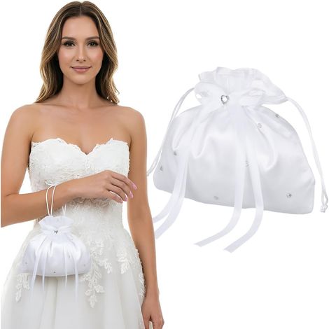 Sachets de Présents Construction Robuste pour Invités Mariage Blanc en Tissu Compact Pochette Élégante et Polyvalente pour Soirée ou Cérémonie (1/5)